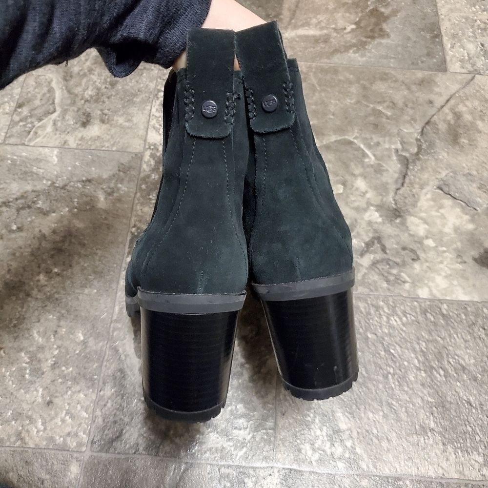 Ugg Hazel Waterproof Block Heel Black Suede Leather Chelsea Ankle Boots Bootie‎ - Picture 6 of 10